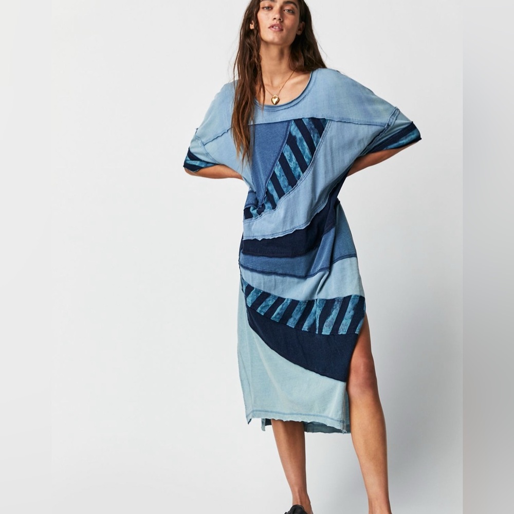 Free people Rays of Indigo Tee tunic midi dress duster